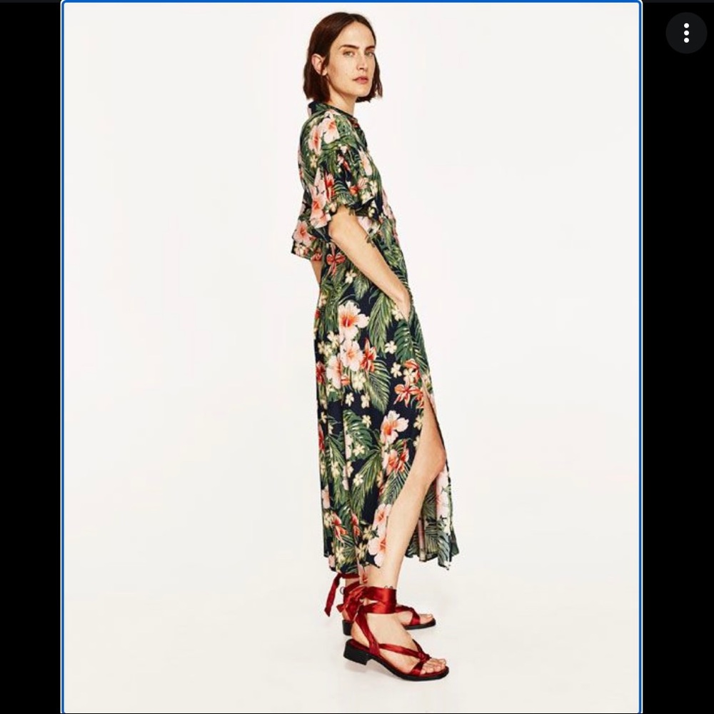 ZARA maxi midi dress tropical floral print L